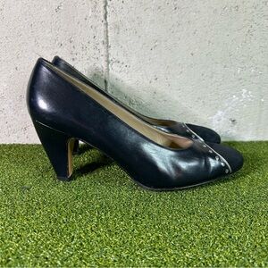 Salvatore Ferragamo Black Leather Suede Cap Toe Pump Heel Shoes Women’s 6